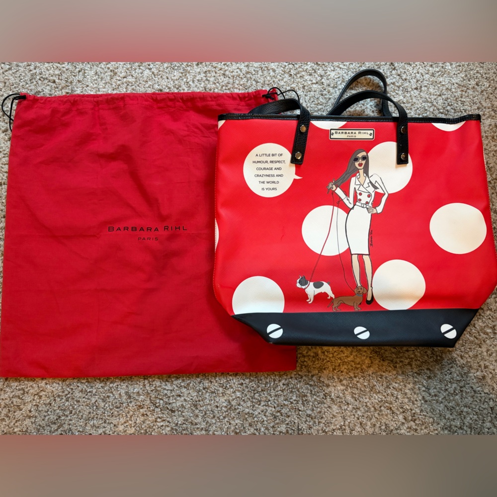 Barbara Rihl Chic Red Graphic Leather Tote Bag made in France